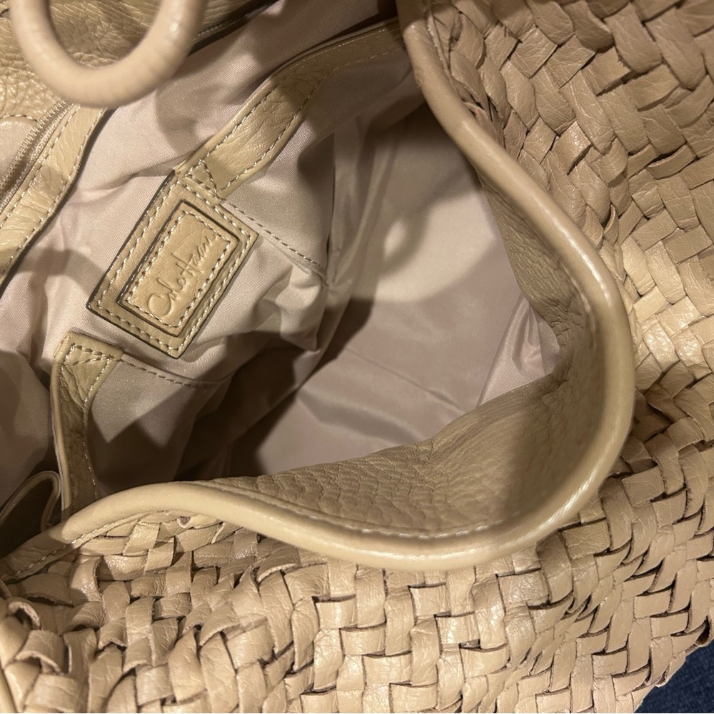 Cole Haan Woven Leather Satchel Beige Neutral Shoulder Bag - Picture 4 of 5